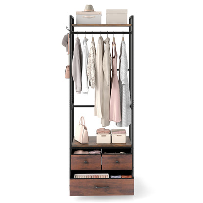 Clothes Rack With Drawers, Shelves, Side Hooks, Metal Frame, Brown Coat Racks & Hall Trees at Gallery Canada