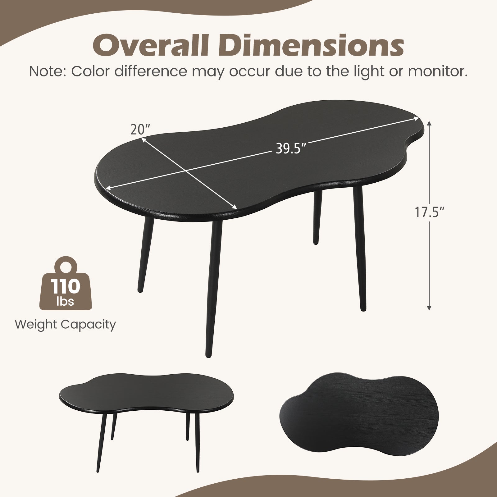 Cloud Coffee Table 39.5 In, Irregular Center Table, Black Coffee Tables at Gallery Canada