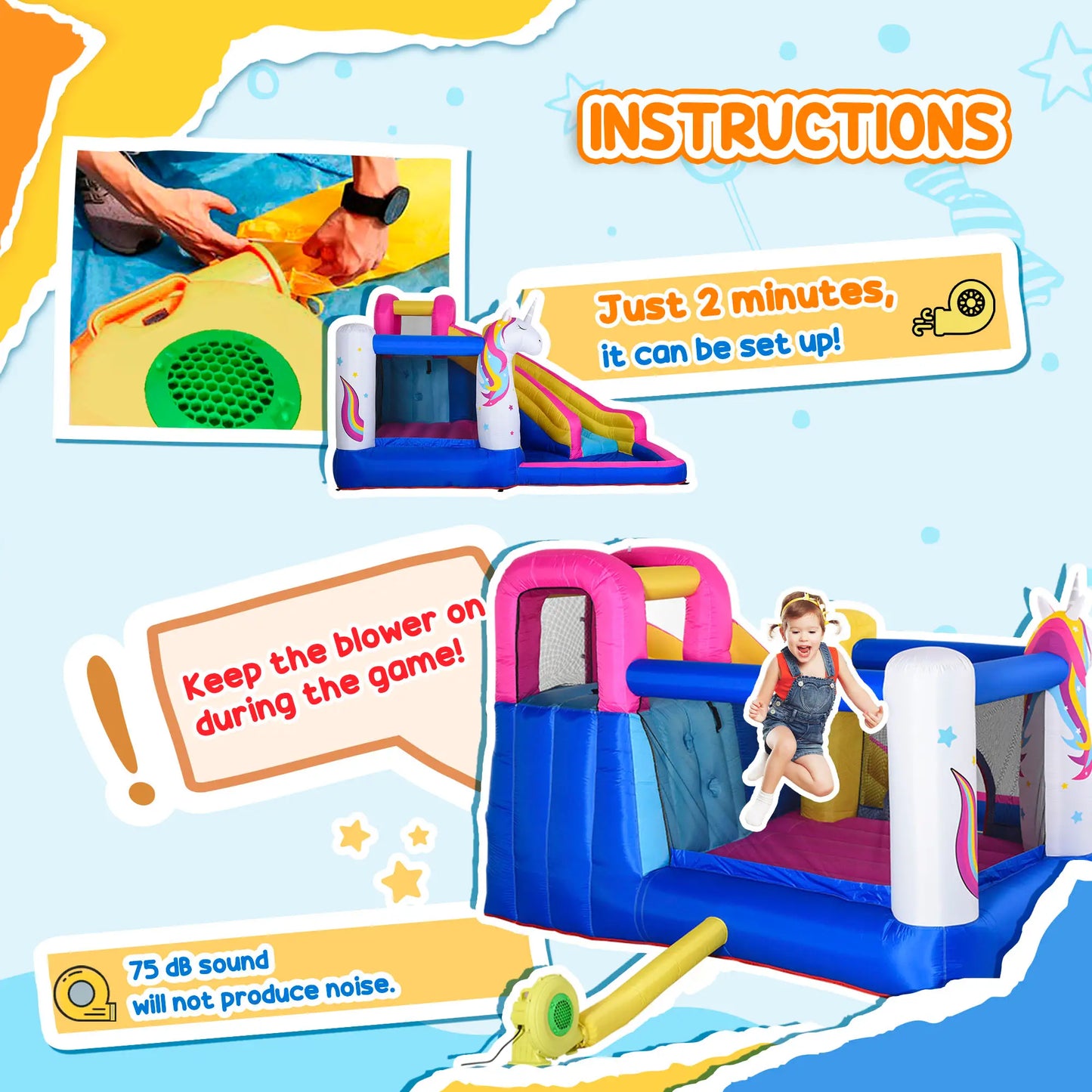 5 in 1 Inflatable Bounce Castle, Trampoline Water Slide, 12.4' x 10.5' x 6.9', Multi-color Inflatables at Gallery Canada