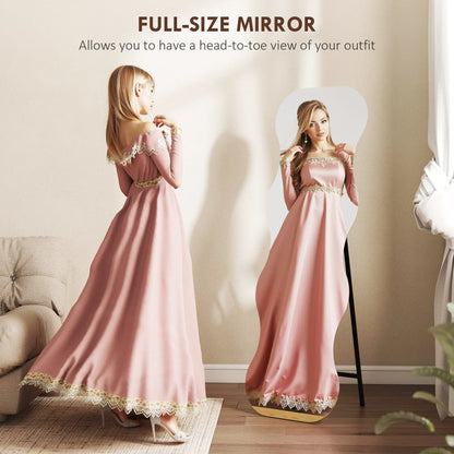 64" x 21" Full Length Mirror, Irregular Wavy Frameless with Pine Wood Base, Black Full Length Mirrors at Gallery Canada