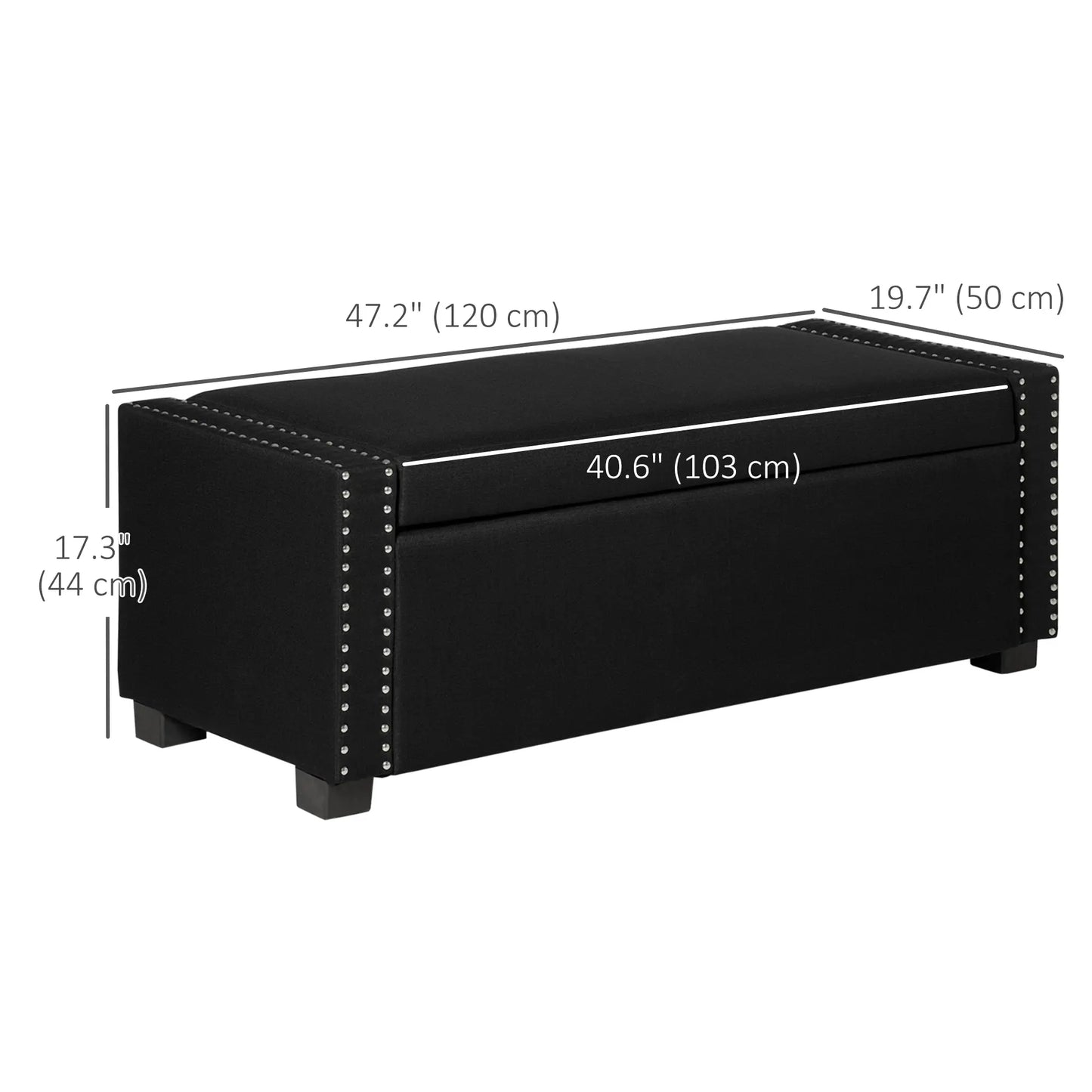 Flip Top Storage Bench, Upholstered Ottoman, 48L, Dark Grey Storage Ottomans & Benches at Gallery Canada