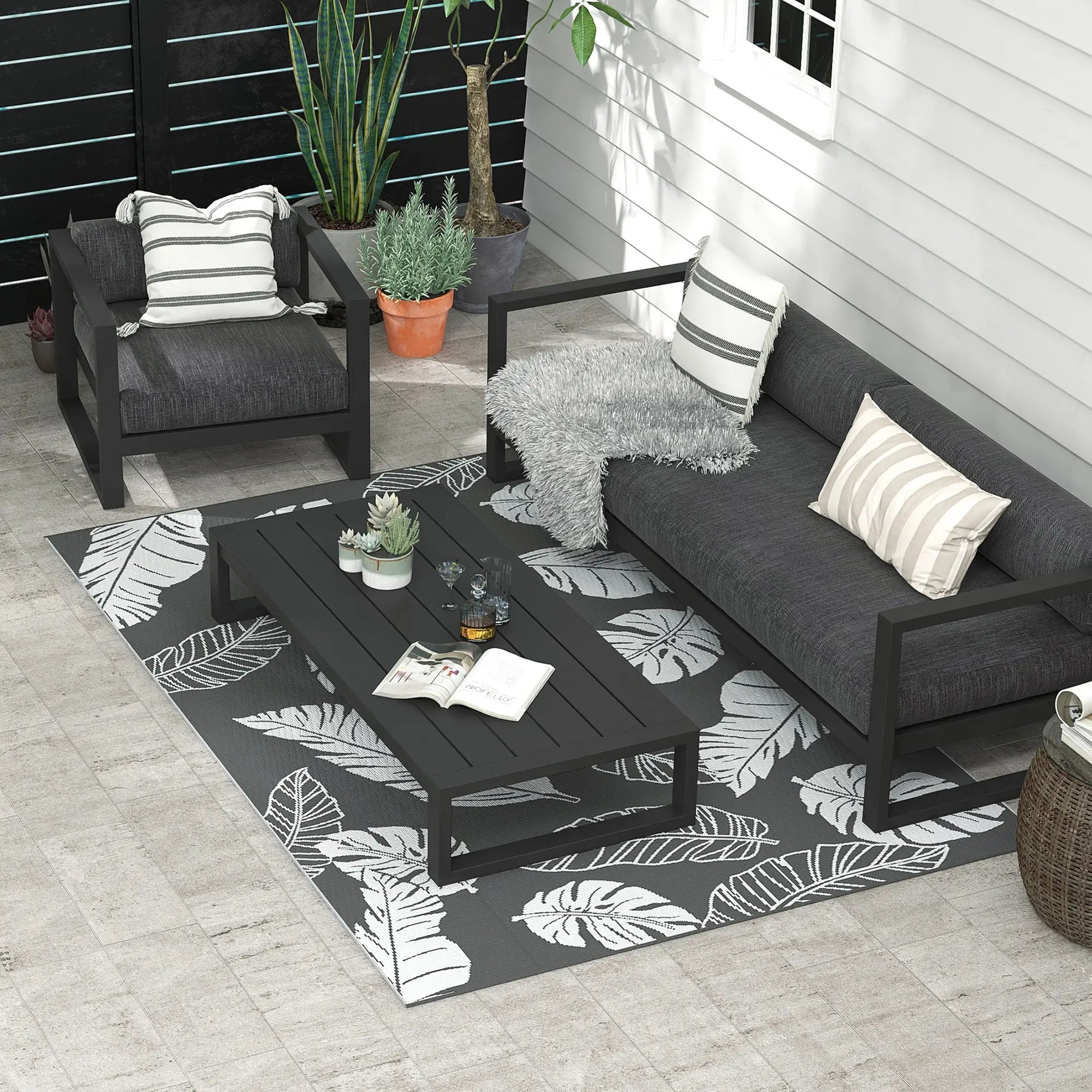 Reversible Outdoor RV Rug, Patio Mat, 6' x 9', Grey and White Garden Decor at Gallery Canada