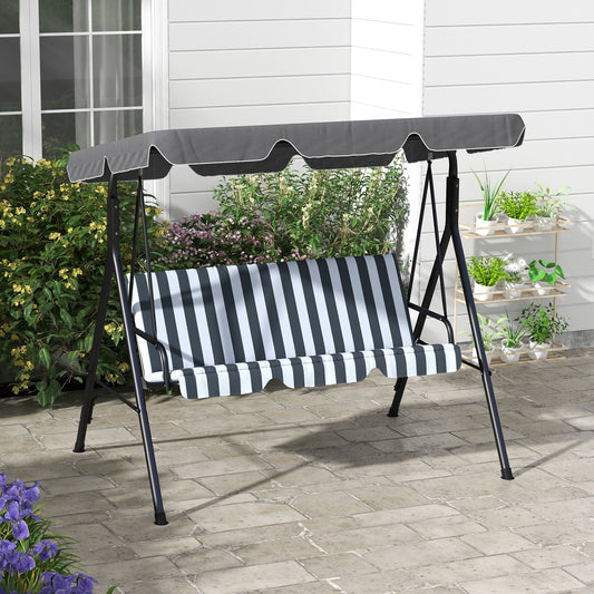 3-Seater Outdoor Porch Swing with Adjustable Canopy, Patio Swing Chair for Garden, Poolside, Backyard, Grey and White - Gallery Canada