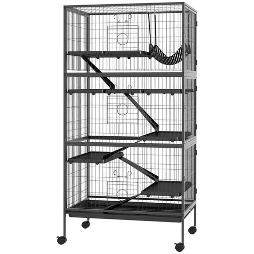 6-Tier Rolling Small Animal Cage, Rabbit Ferret Cage, Charcoal Grey