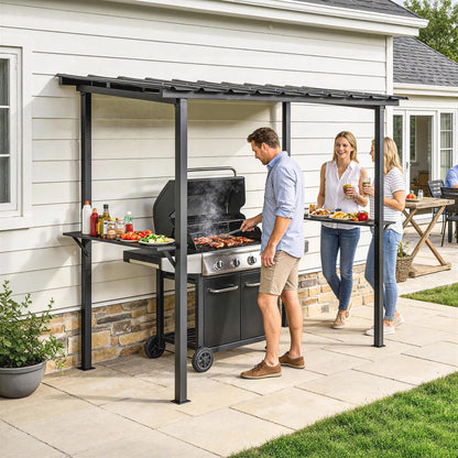 9' x 6' Hardtop Grill Gazebo, With 2 Side Shelves, Black BBQ Grill Gazebos at Gallery Canada