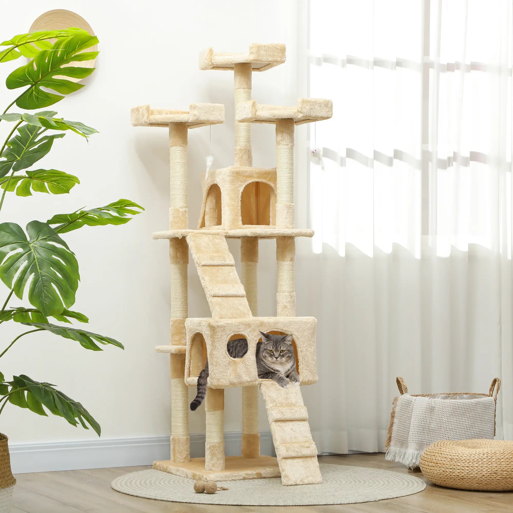 68-Inch Multi-Level Cat Scratching Tree, Activity Center, Beige Cat Towers at Gallery Canada