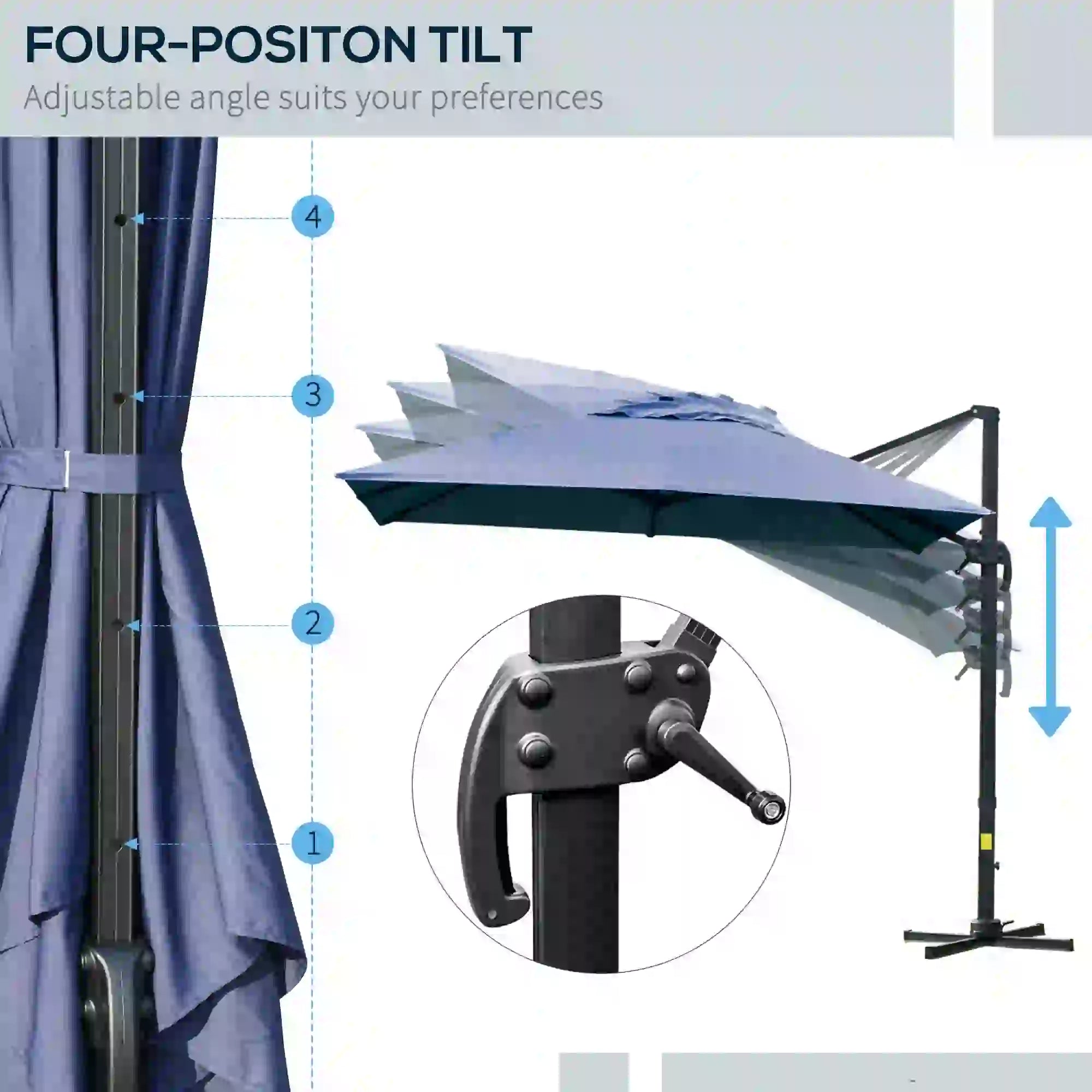 10x10ft Rotatable Square Cantilever Umbrella, 4 Adjustable Angles, Blue Cantilever Umbrellas at Gallery Canada