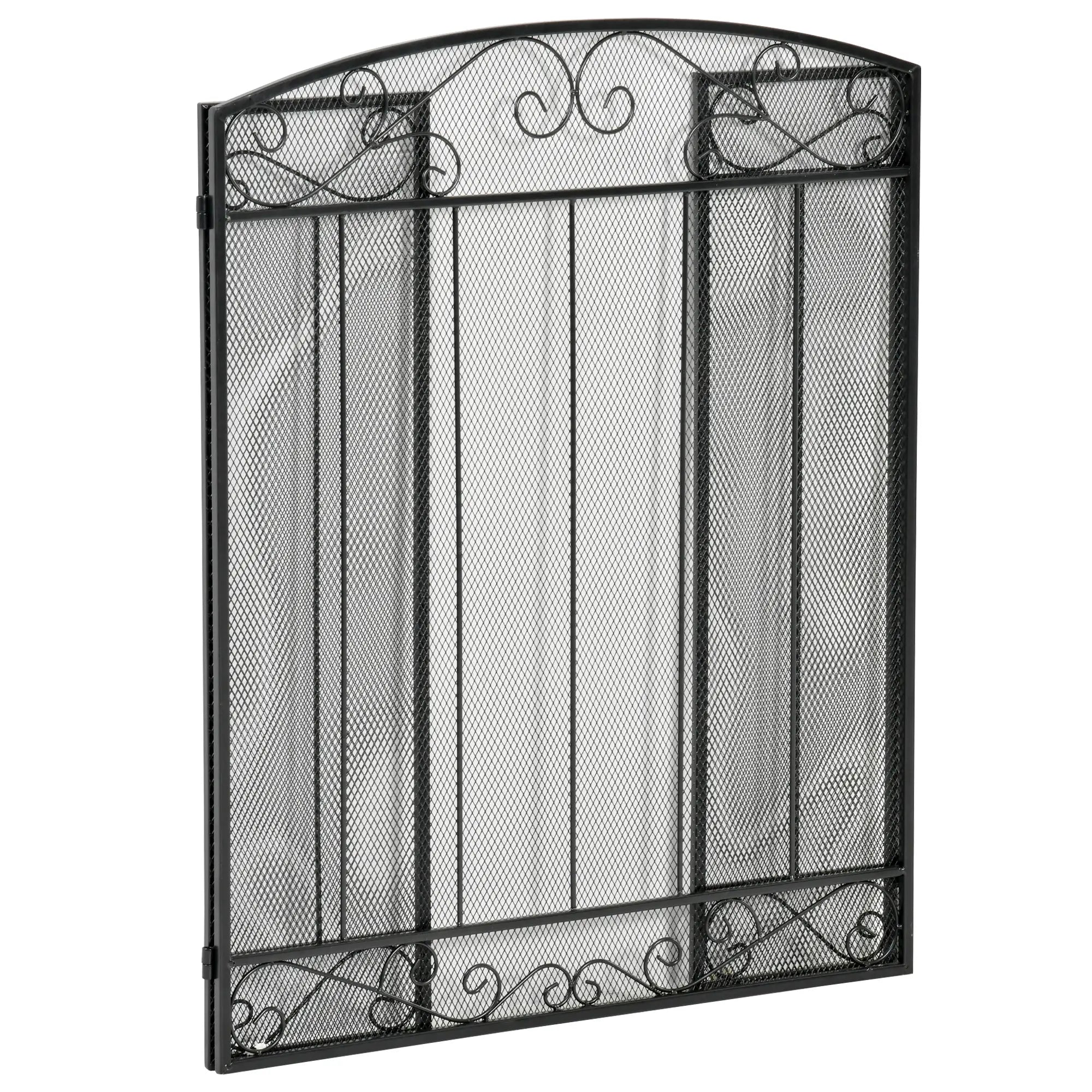 3-Panel Folding Fireplace Screen, Steel Mesh, Decorative Vine Pattern, 41.25