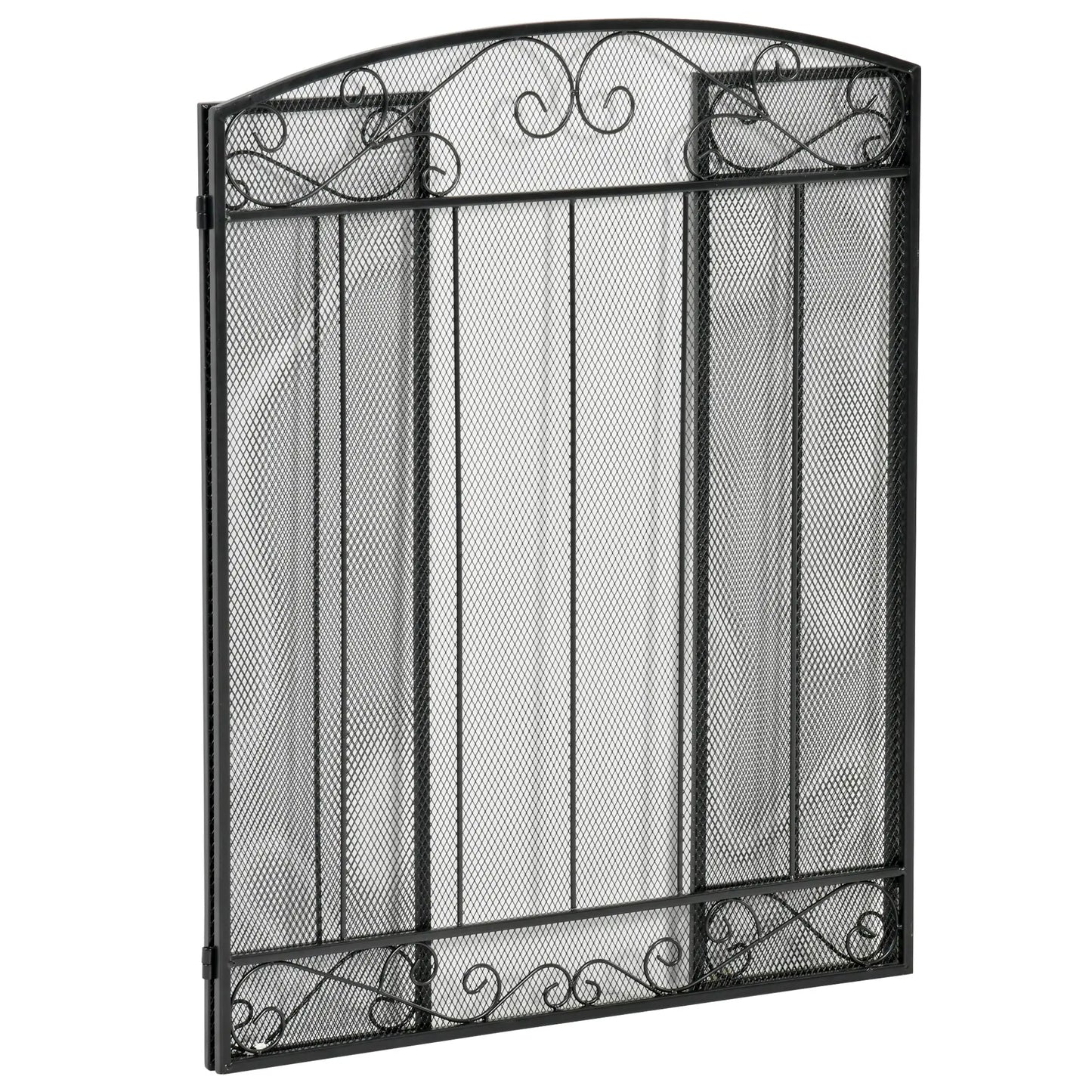 3-Panel Folding Fireplace Screen, Steel Mesh, Decorative Vine Pattern, 41.25" x 31.75", Black Fireplace Screens at Gallery Canada