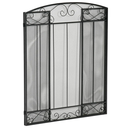 3-Panel Folding Fireplace Screen, Steel Mesh, Decorative Vine Pattern, 41.25" x 31.75", Black Fireplace Screens at Gallery Canada