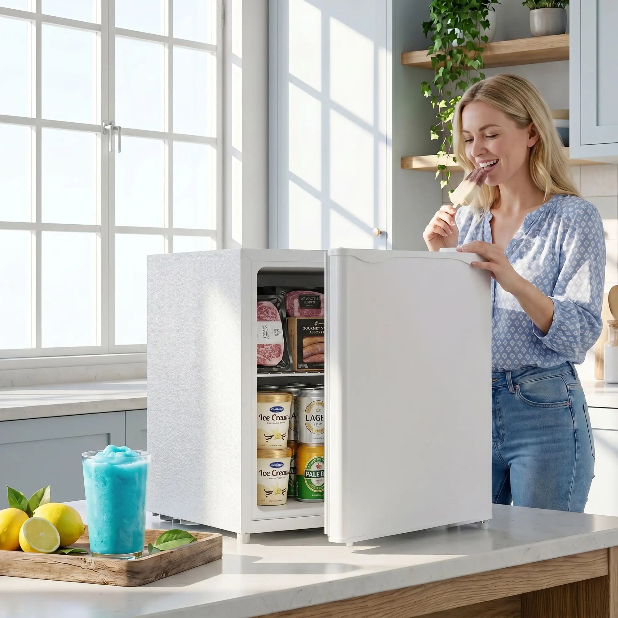 1.1 Cu. Ft. Mini Freezer, Compact Upright, Reversible Door, White Small Kitchen Appliances at Gallery Canada