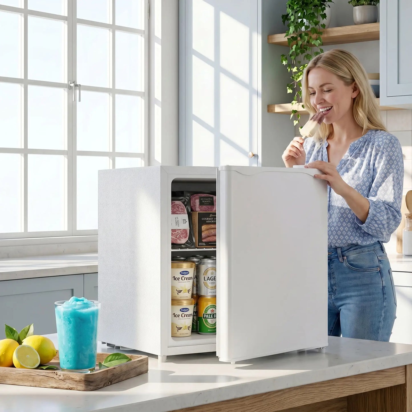 1.1 Cu. Ft. Mini Freezer, Compact Upright, Reversible Door, White Small Kitchen Appliances at Gallery Canada