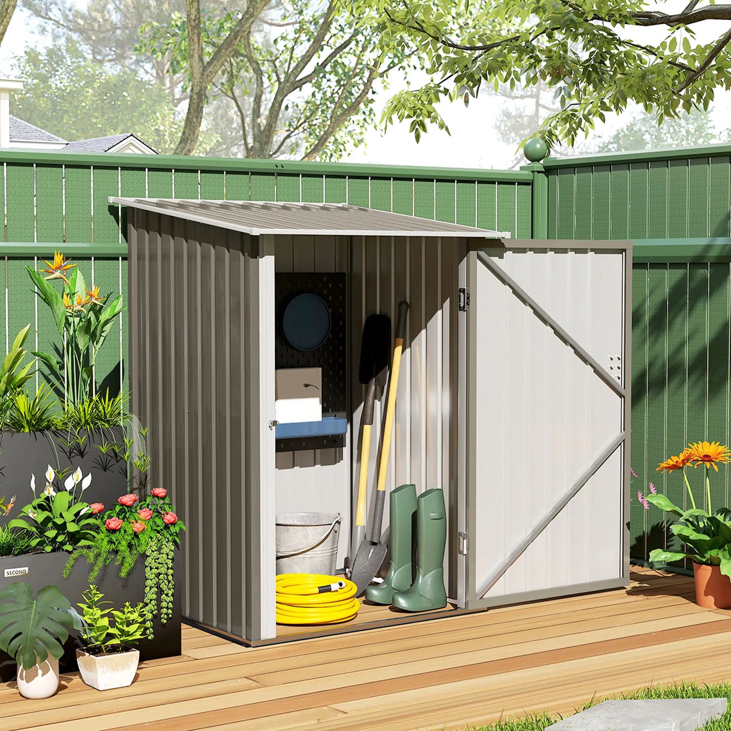 3.3' x 3.4' Outdoor Storage Shed, Galvanized Steel, Lockable Door, Brown and White Sheds at Gallery Canada