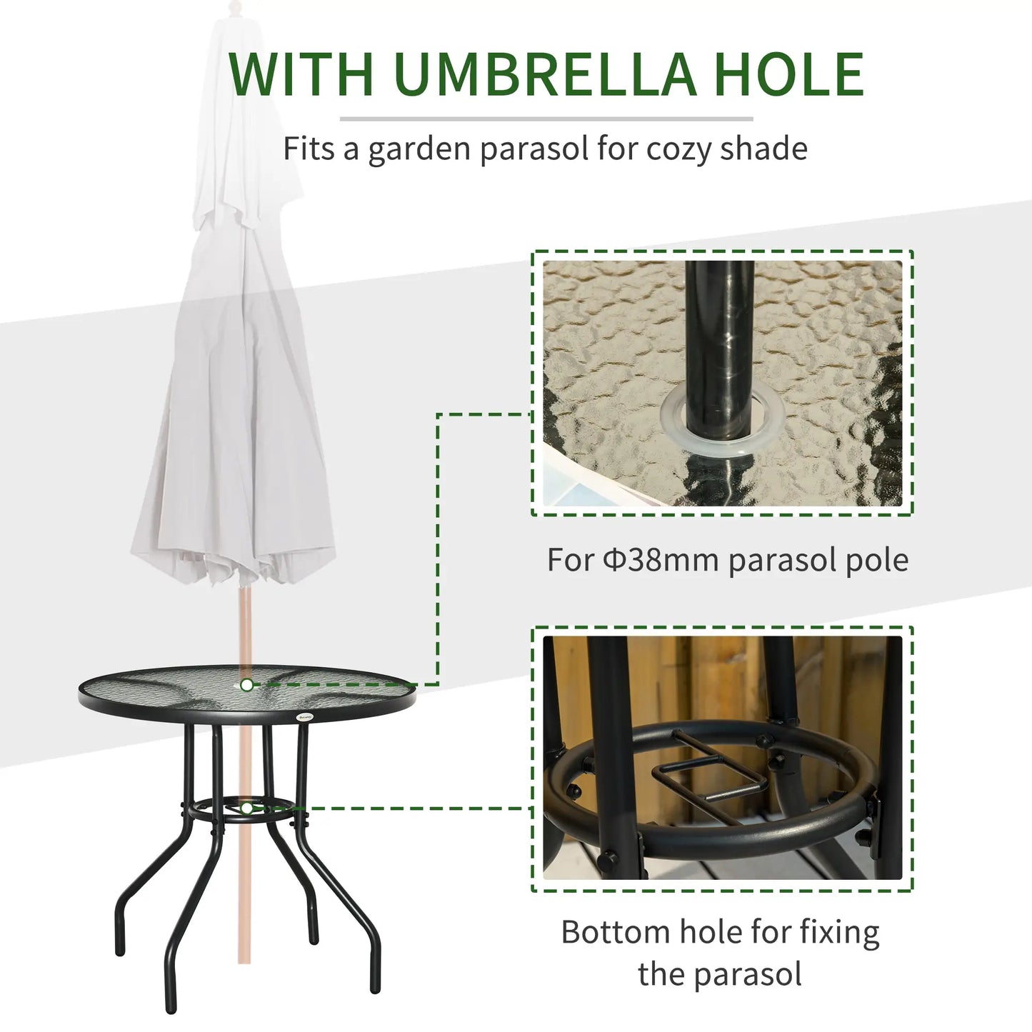 31.5" Round Outdoor Dining Table, Glass Top, Steel Frame, Garden Patio Patio Dinning Tables at Gallery Canada