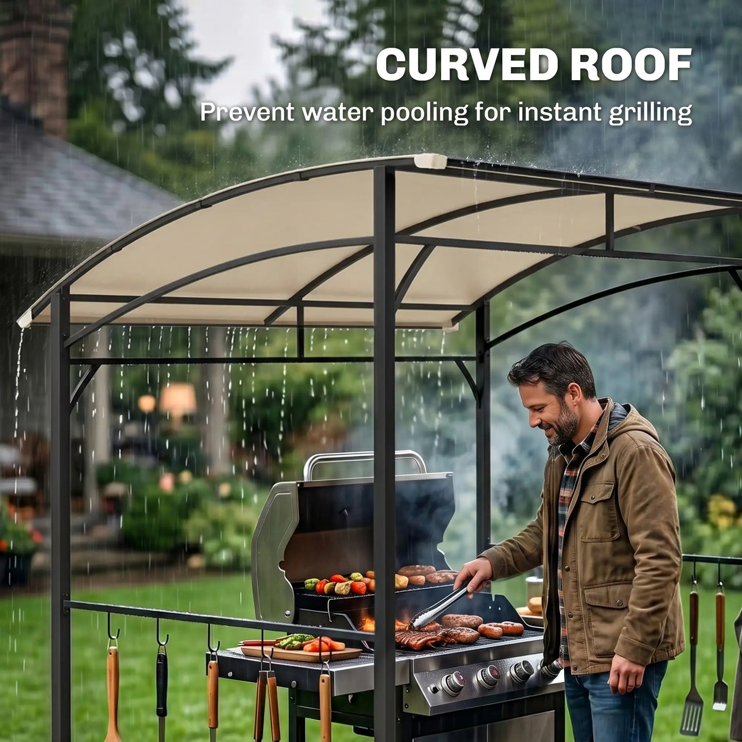 7' x 5' BBQ Grill Gazebo Tent, Steel Frame, Hooks, Beige BBQ Grill Gazebos at Gallery Canada