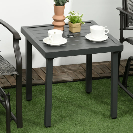 Outdoor Side Table, Patio End Table with Umbrella Hole, Steel Frame, Gray Patio Side Tables Grey at Gallery Canada