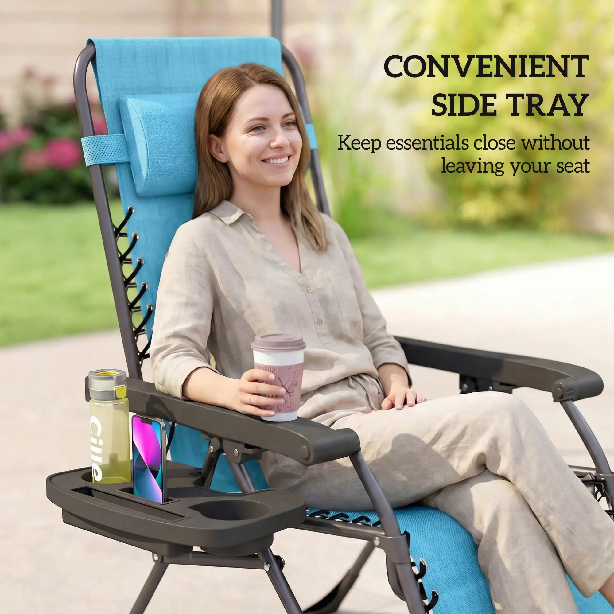 Folding Reclining Outdoor Lounge Chair, Set of 2, Sky Blue Lounger Chairs at Gallery Canada