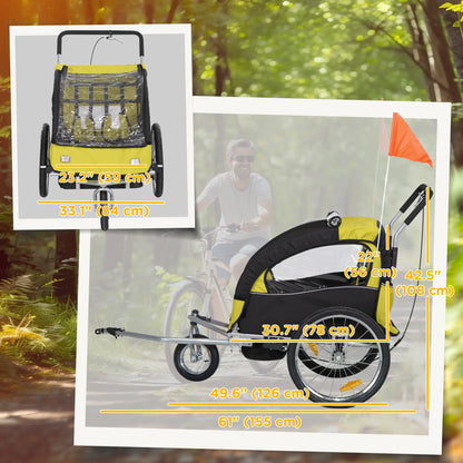 2-in-1 Bike Trailer, Foldable 2-Seat Stroller, 5-Point Harness, Yellow Kids Bike Trailers at Gallery Canada