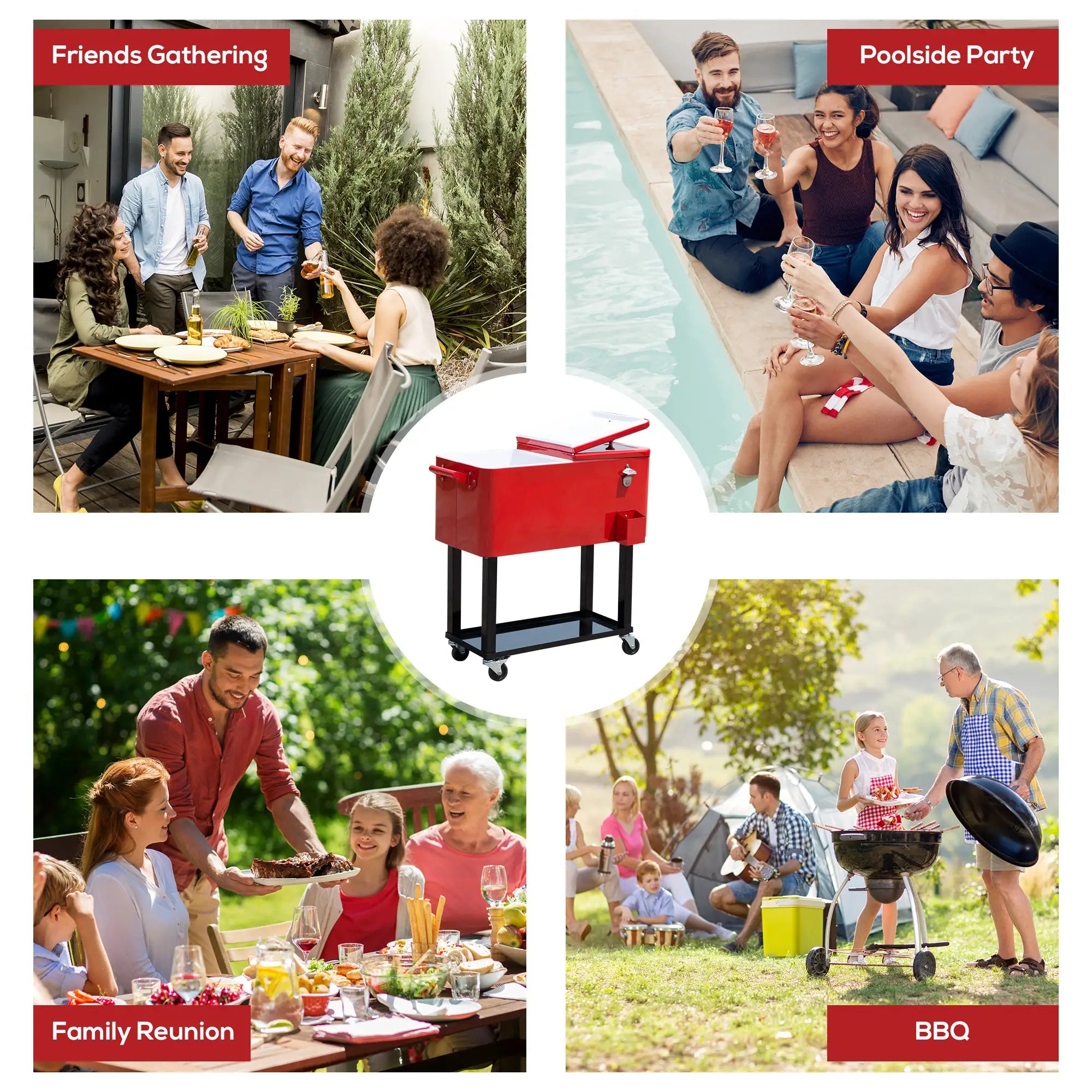 80 Quart Rolling Cooler Cart, Portable Ice Bin, Outdoor Party, Red Cooler Boxes at Gallery Canada