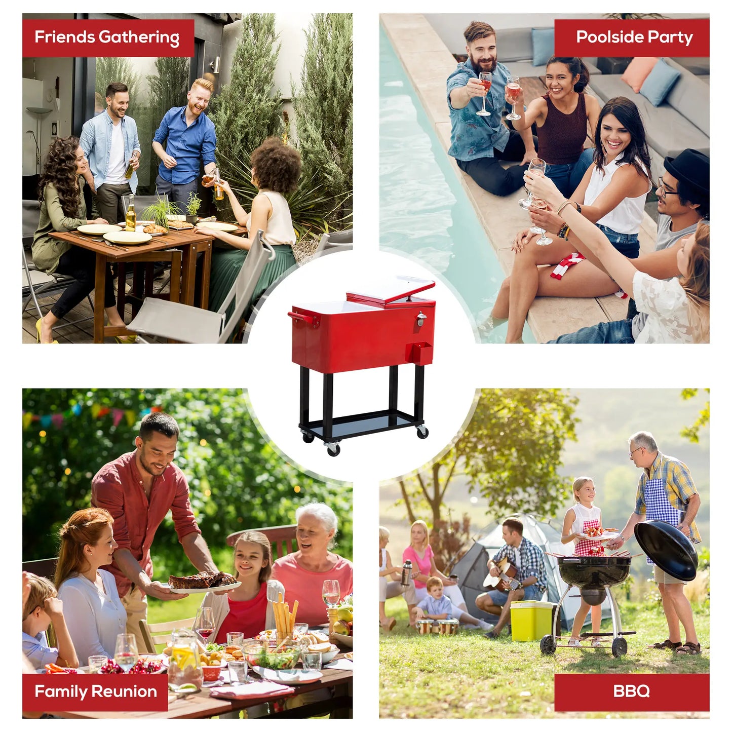80 Quart Rolling Cooler Cart, Portable Ice Bin, Outdoor Party, Red Cooler Boxes at Gallery Canada