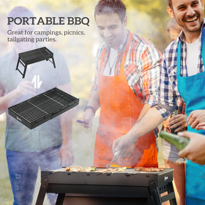 Portable Charcoal Grill With Pull-Out Basin, Folding Tabletop BBQ, Black