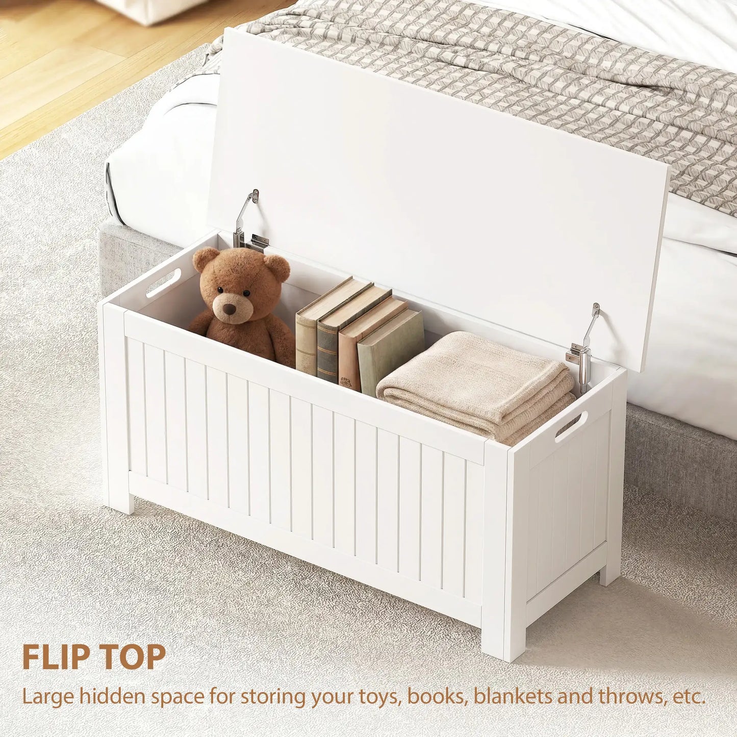 Large Storage Box Storage Trunk Cabinet Container with Lid and 2 Safety Hinges, White Storage Cabinets at Gallery Canada