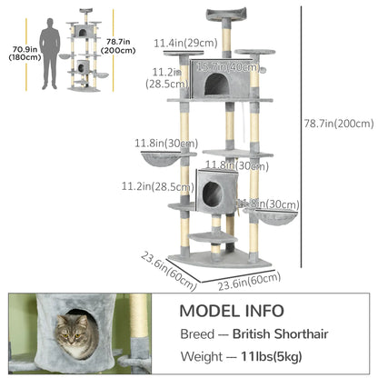 79 Cat Tree, Multi-Level with Two Condos, Scratching Posts, Hammocks, Dark Gray Floor to Ceiling Cat Trees at Gallery Canada