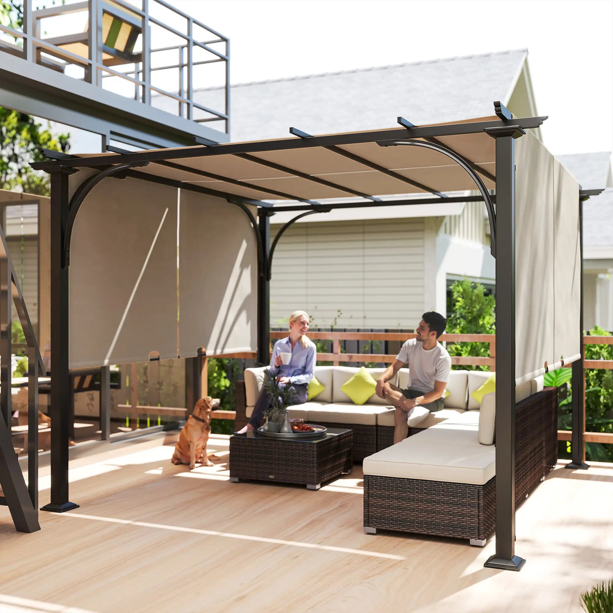 10' x 10' Outdoor Pergola, Steel Frame, Beige Pergolas at Gallery Canada