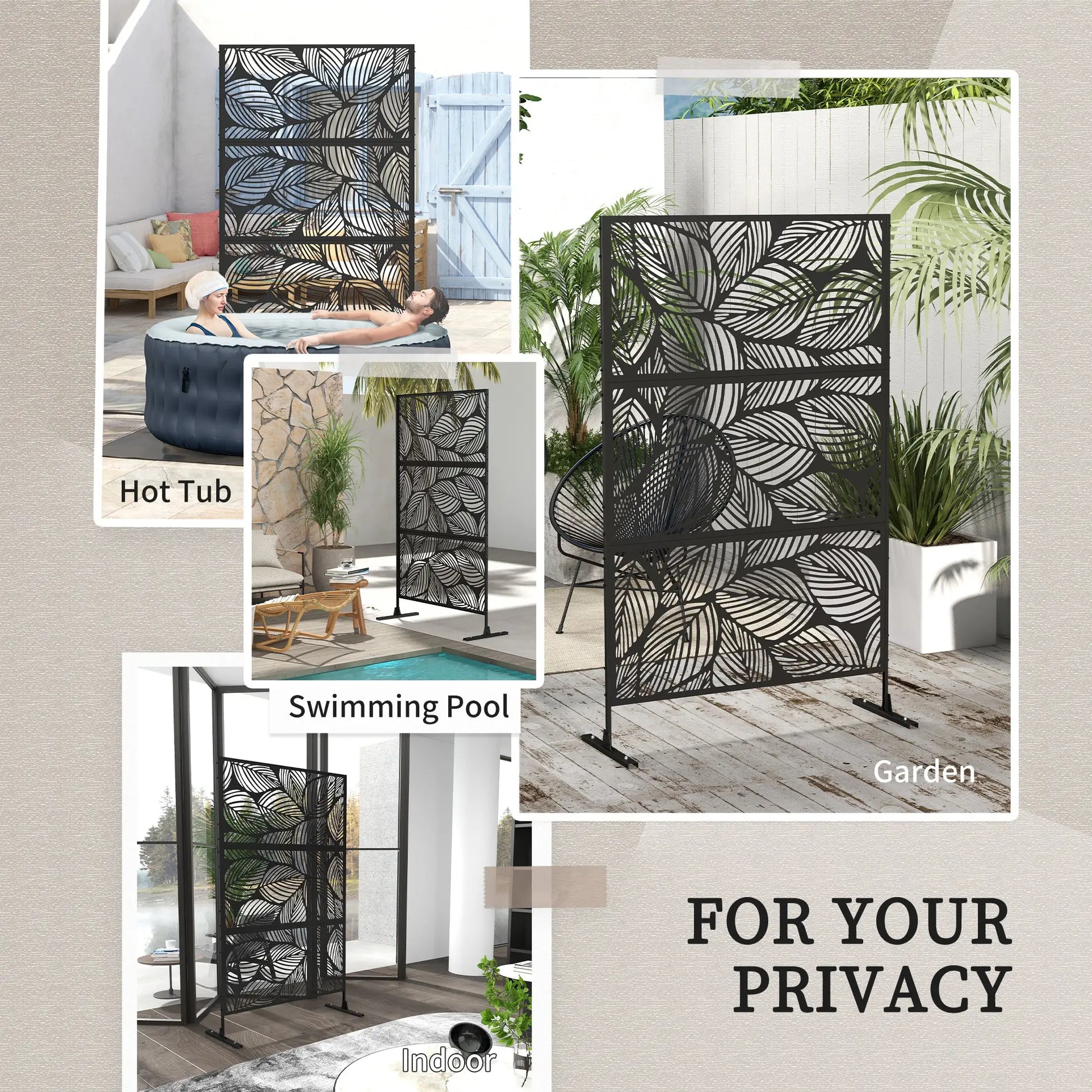 6.5FT Metal Privacy Screen, Leaf Style, Black Side Awnings at Gallery Canada