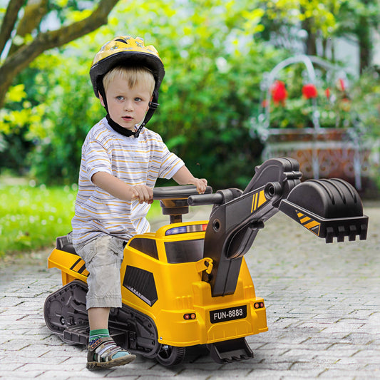 6V Electric Ride on Tractor, 3 in 1 Electric Ride on Excavator, Bulldozer, Road Roller, Battery Powered Pretend Play Construction, for 18-48 Months - Yellow - Gallery Canada