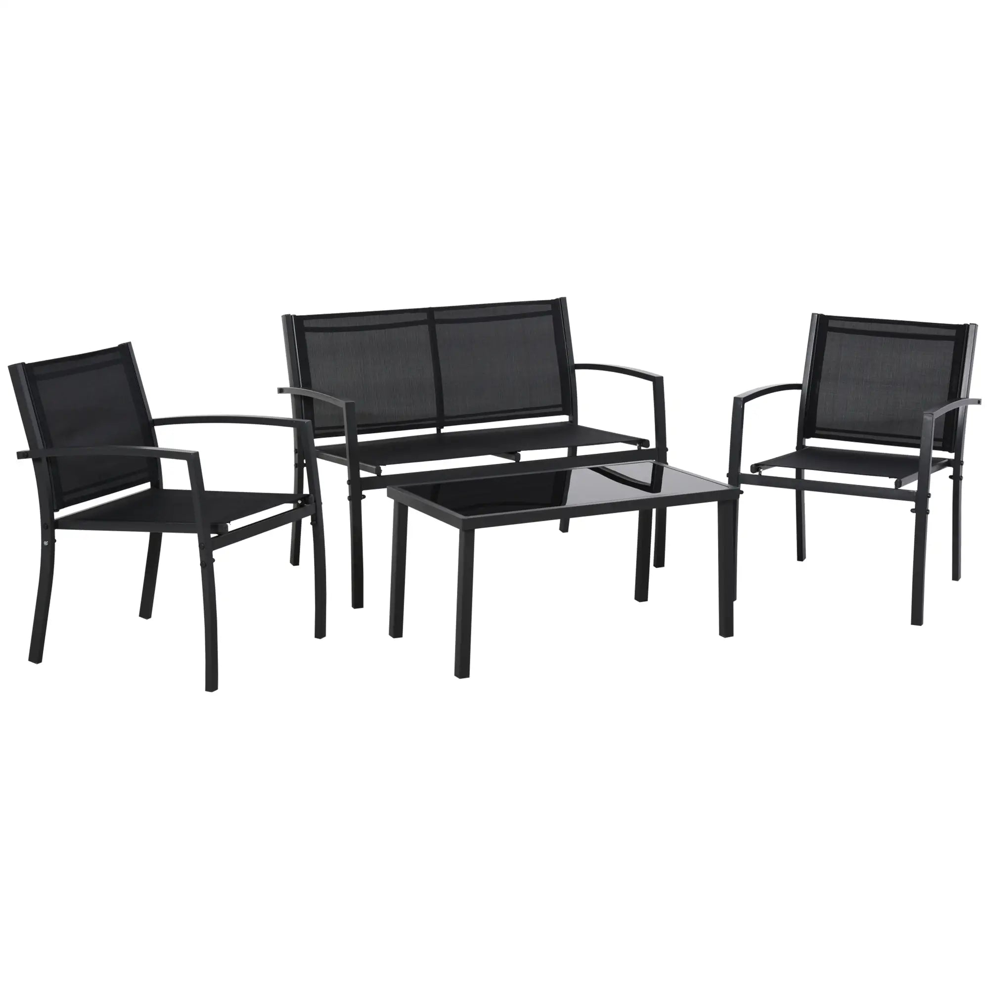 4-Piece Patio Set, Glass Top Coffee Table, Breathable Mesh, Black Patio Furniture Sets Black, Dark Grey at Gallery Canada