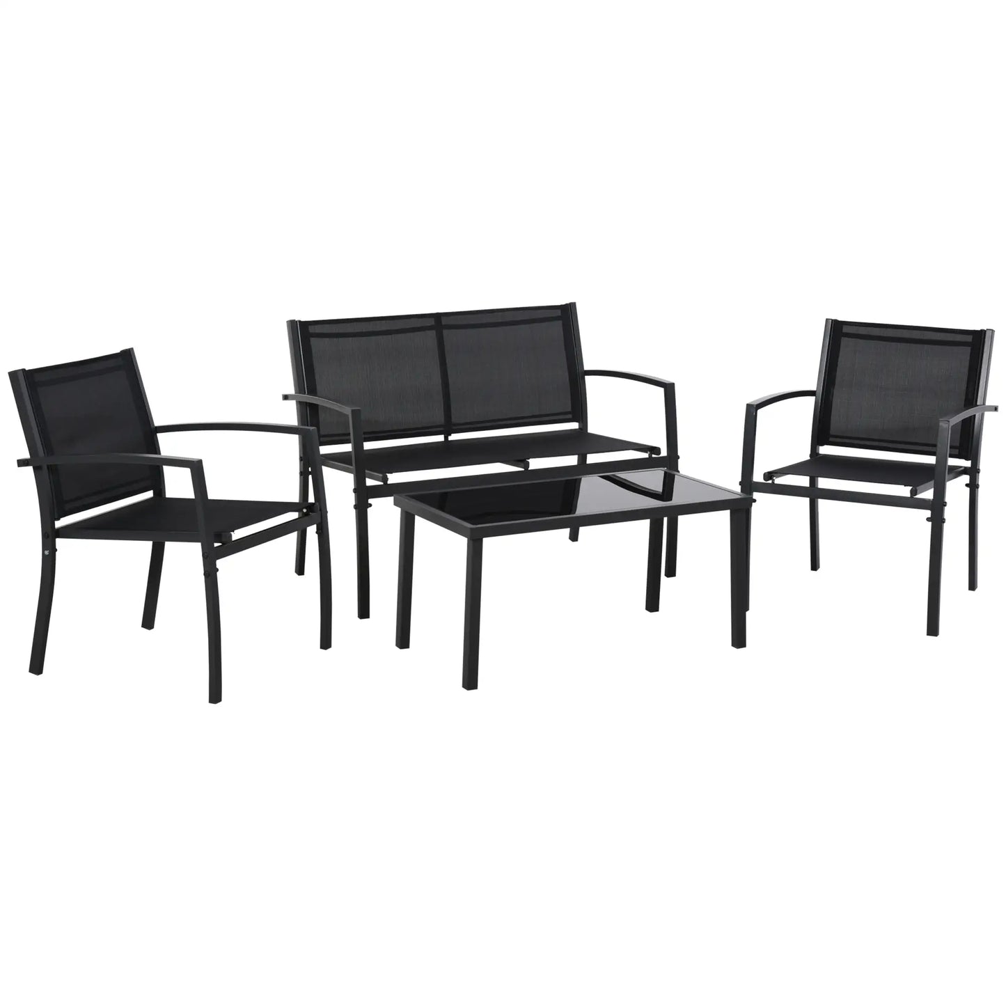 4-Piece Patio Set, Glass Top Coffee Table, Breathable Mesh, Black Patio Furniture Sets Black, Dark Grey at Gallery Canada