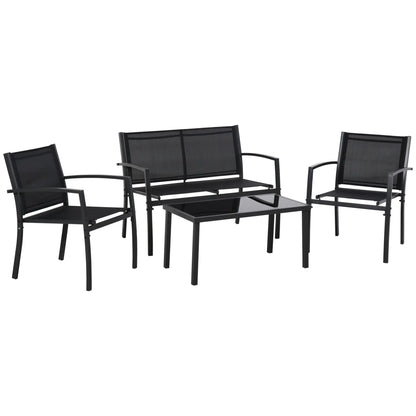 4-Piece Patio Set, Glass Top Coffee Table, Breathable Mesh, Black Patio Furniture Sets Black, Dark Grey at Gallery Canada