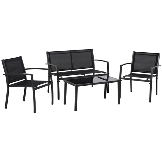 4-Piece Patio Set, Glass Top Coffee Table, Breathable Mesh, Black Patio Furniture Sets Black, Dark Grey at Gallery Canada