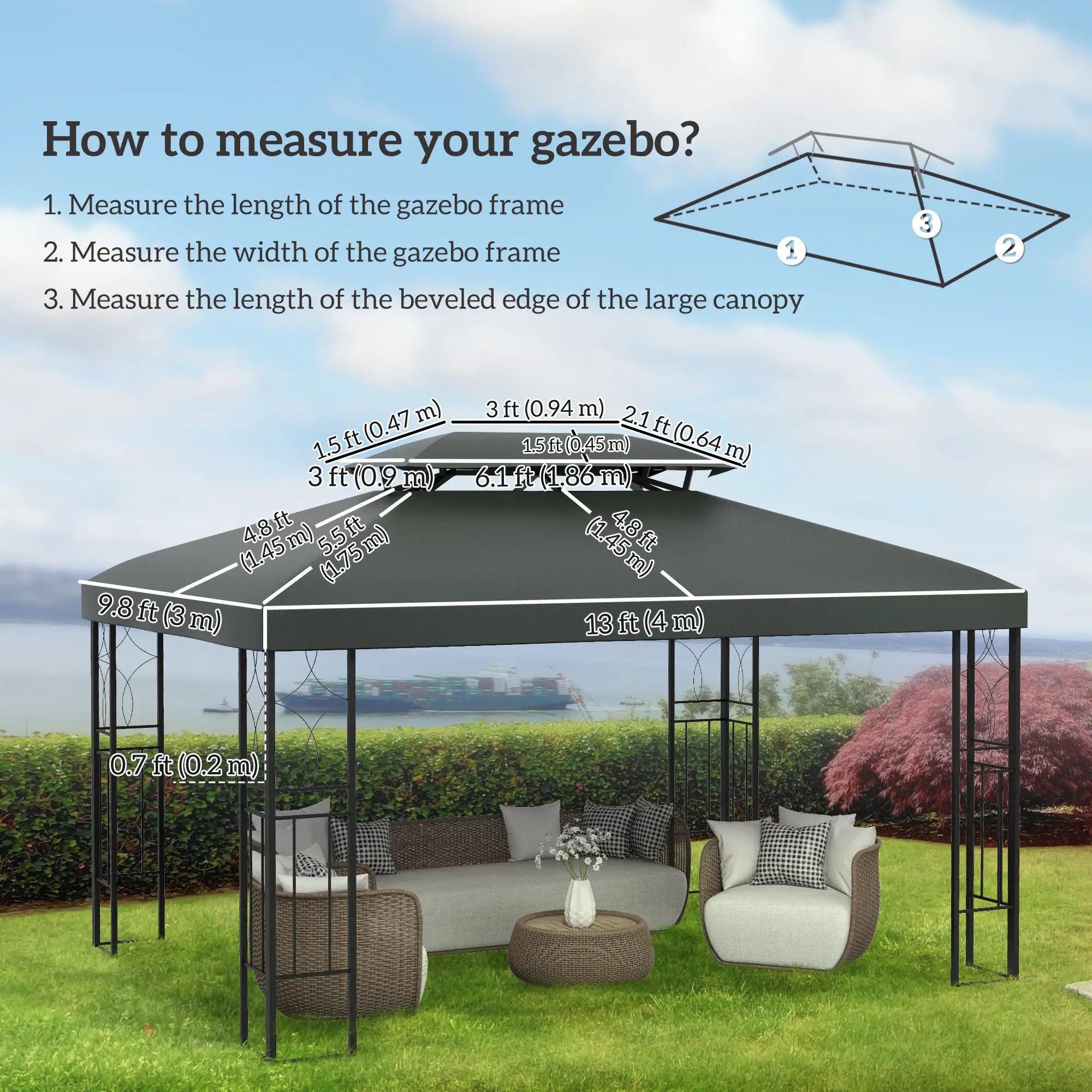 13' x 10' Gazebo Replacement Canopy, 2 Tier Top UV Cover, Deep Grey Gazebo Canopy Replacement at Gallery Canada