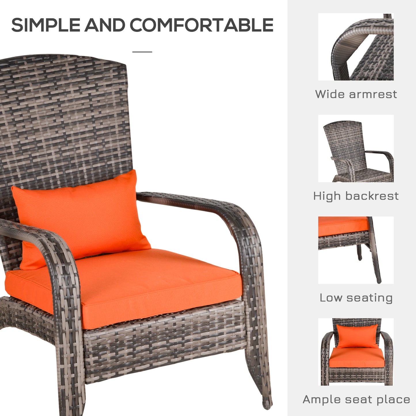 Patio Wicker Adirondack Chair, Outdoor PE Rattan, Orange Patio Chairs at Gallery Canada