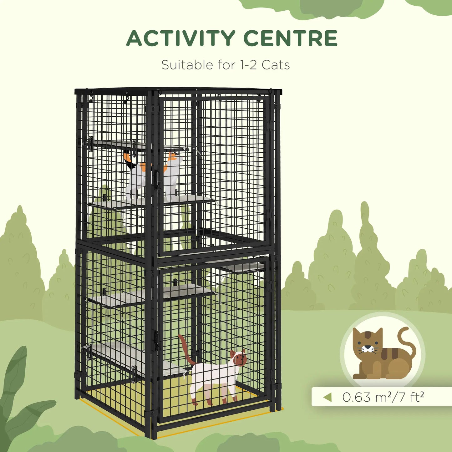 Multi-Level Cat Cage, Outdoor Catio, Steel, UV Water Resistant Cover, 5 Platforms, Soft Pads, Black Outdoor Cat Enclosures at Gallery Canada