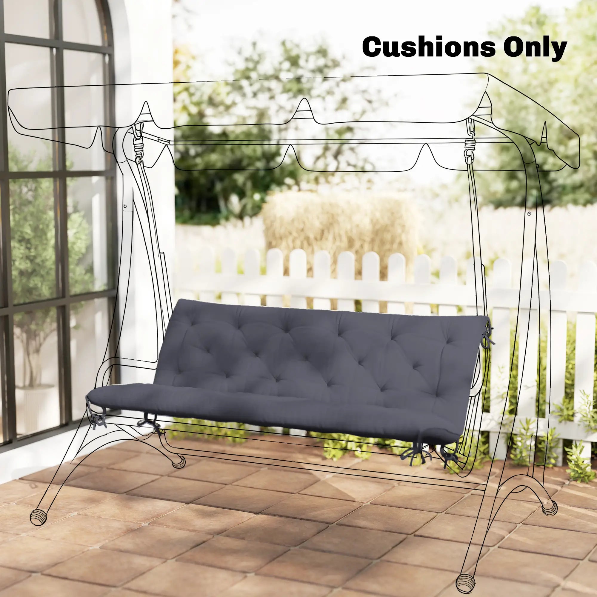 3 Seater Outdoor Seat Pads Bench Swing Cushions, Dark Grey Patio Chair Cushions at Gallery Canada