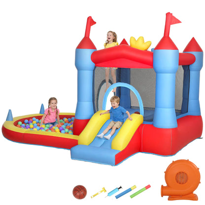 Inflatable Bounce House With Slide, Pool, Ball Pit, Basketball Hoop Inflatables Blue, Red, Yellow at Gallery Canada