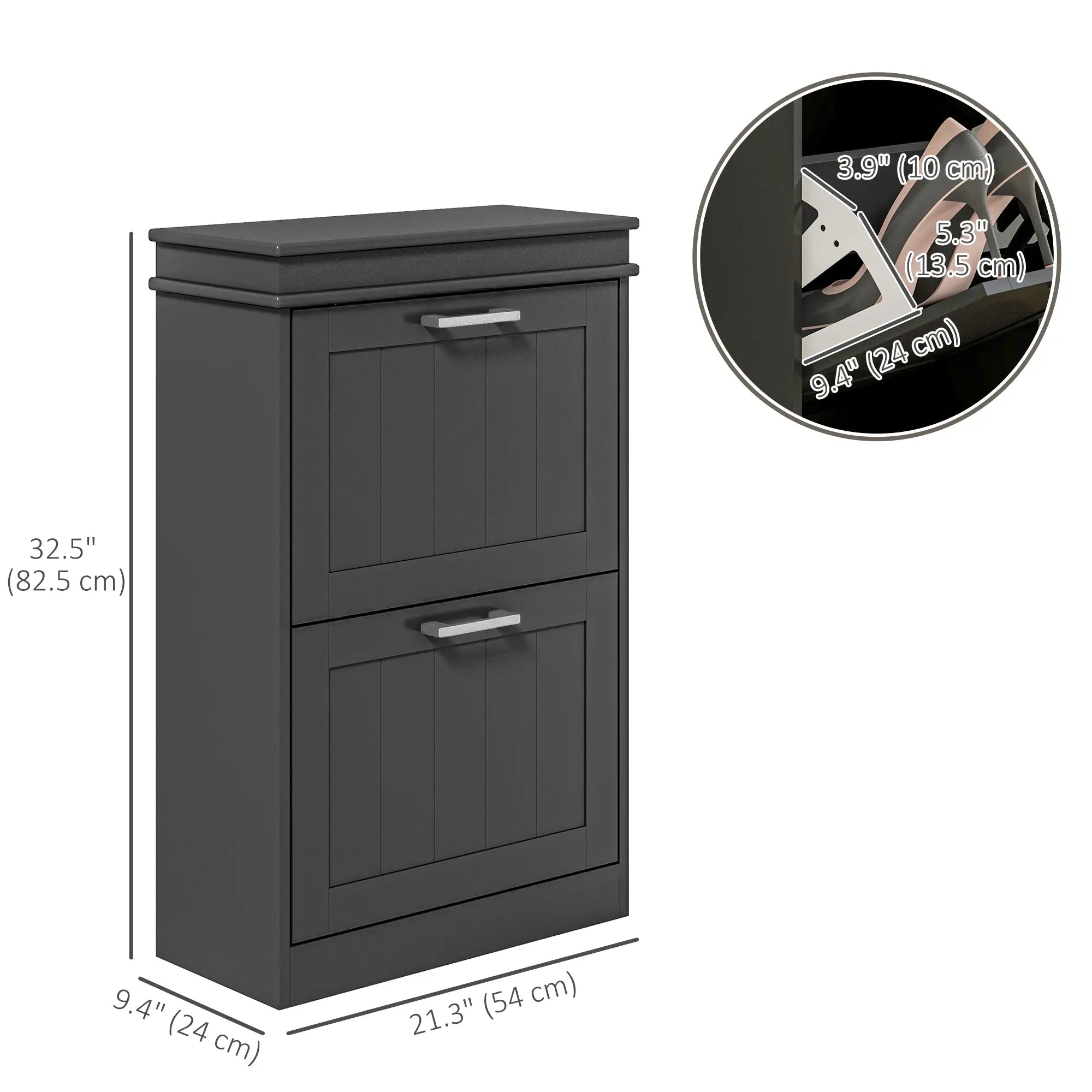 Shoe Storage Cabinet, 2 Flip Drawers, Adjustable Shelves, 10 Pairs, Black Shoe Storage Cabinets & Racks at Gallery Canada