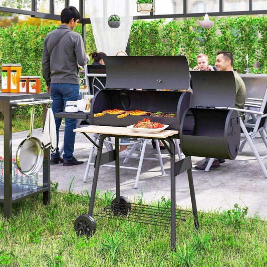 Charcoal BBQ Grill With Offset Smoker, 124 x 53 x 104 cm, Black Charcoal BBQ Grils Black at Gallery Canada