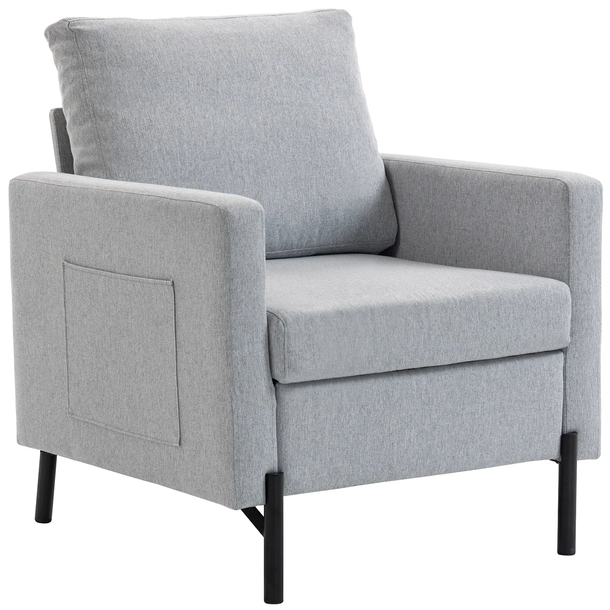 Modern Upholstered Armchair With Side Pockets, Cushion, Light Grey Accent Chairs Light Grey, Black at Gallery Canada