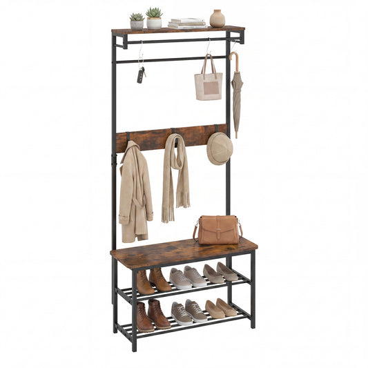 Coat Rack With Shoe Bench, 4-In-1 Hall Tree, Brown Coat Racks & Hall Trees Rustic Brown at Gallery Canada