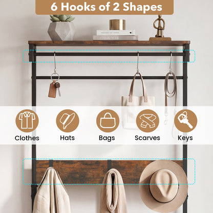 Coat Rack With Shoe Bench, 4-In-1 Hall Tree, Brown Coat Racks & Hall Trees at Gallery Canada