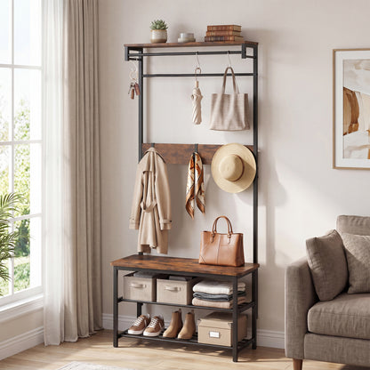 Coat Rack With Shoe Bench, 4-In-1 Hall Tree, Brown Coat Racks & Hall Trees at Gallery Canada