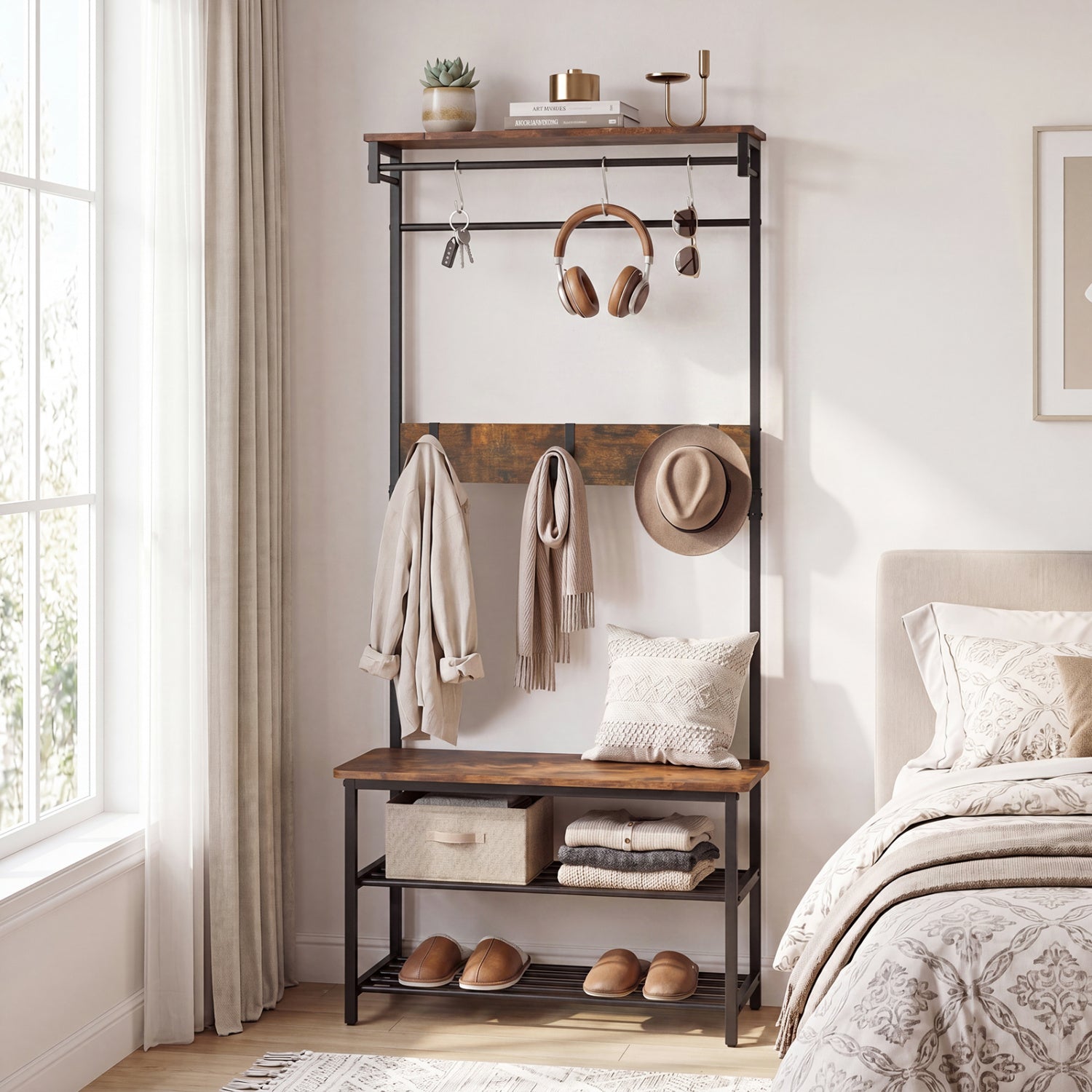 Coat Rack With Shoe Bench, 4-In-1 Hall Tree, Brown Coat Racks & Hall Trees at Gallery Canada