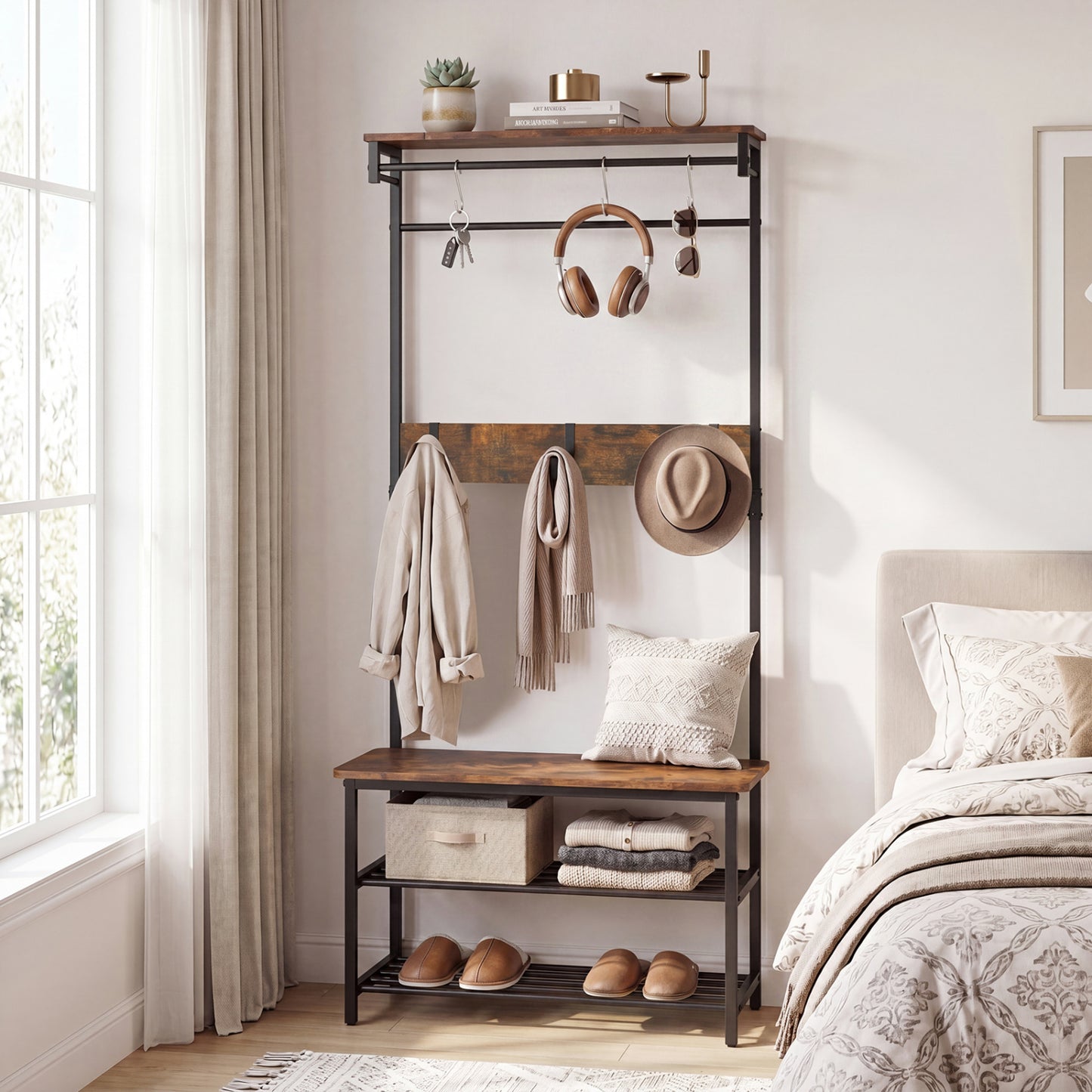 Coat Rack With Shoe Bench, 4-In-1 Hall Tree, Brown Coat Racks & Hall Trees at Gallery Canada
