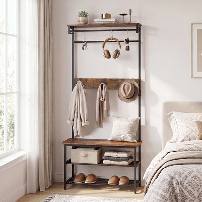 Coat Rack With Shoe Bench, 4-In-1 Hall Tree, Brown Coat Racks & Hall Trees at Gallery Canada