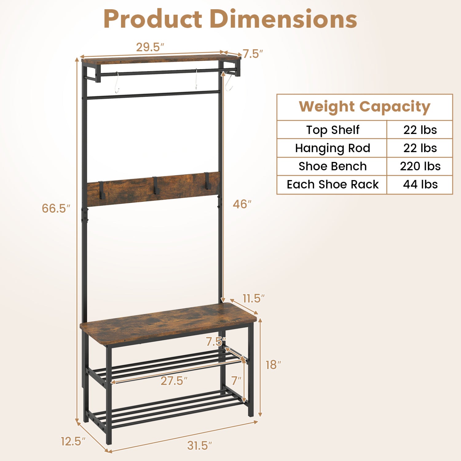 Coat Rack With Shoe Bench, 4-In-1 Hall Tree, Brown Coat Racks & Hall Trees at Gallery Canada