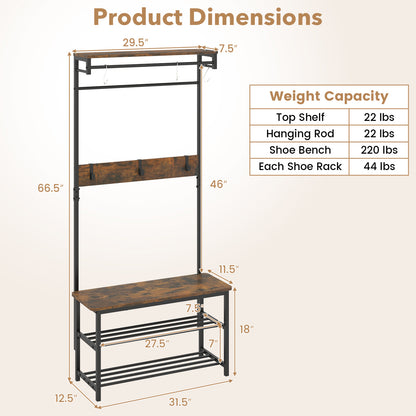 Coat Rack With Shoe Bench, 4-In-1 Hall Tree, Brown Coat Racks & Hall Trees at Gallery Canada